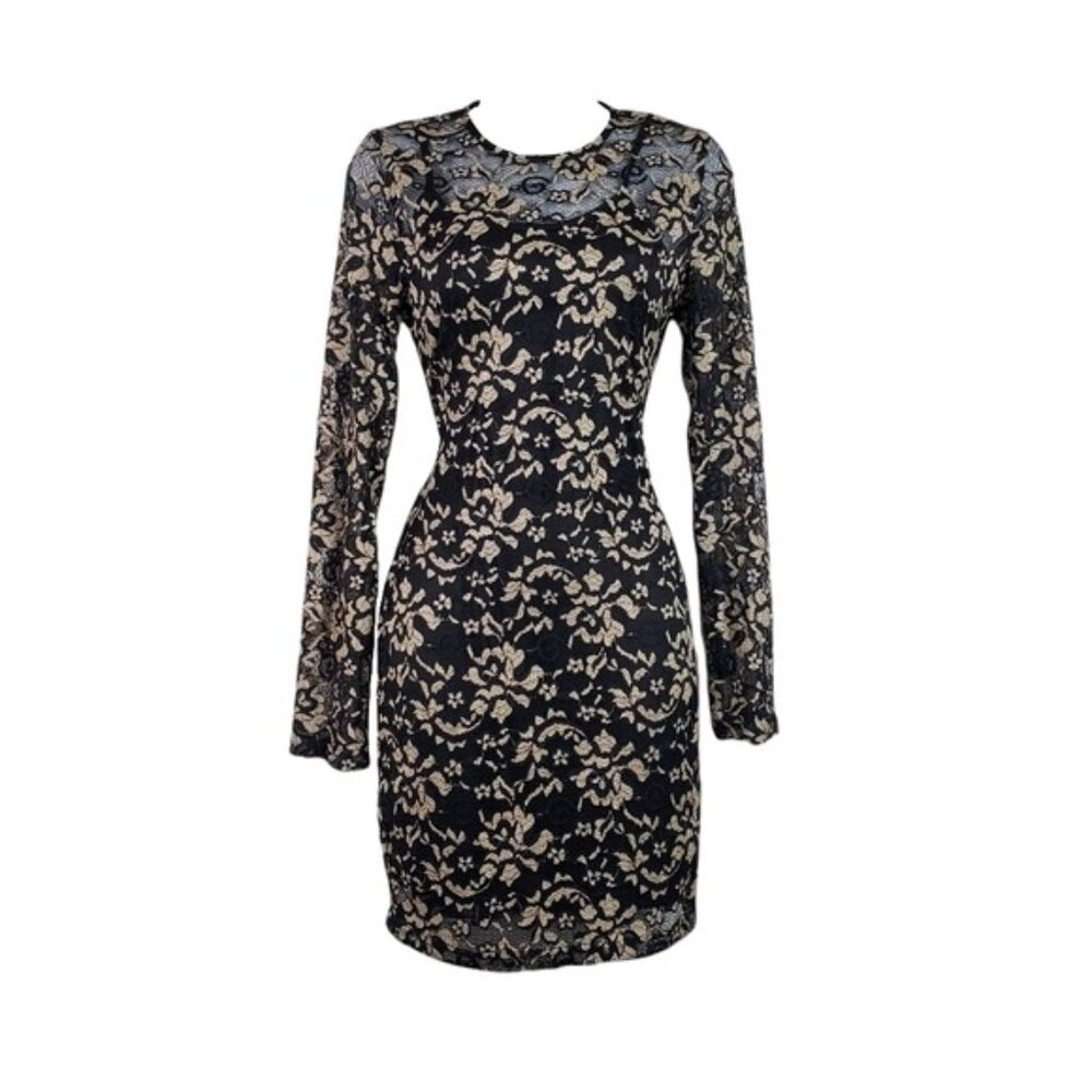 Forever 21 Womens Long Sleeve Black Floral Lace Bodycon Mini Dress Size M NWT